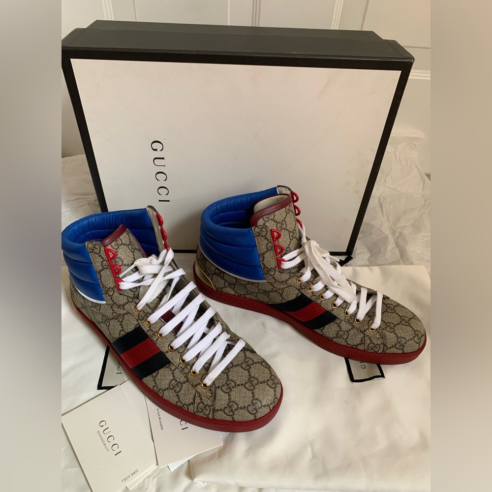 Gucci Men's High-Top Sneakers - Brown, RED, Blue - Picture 10 of 10